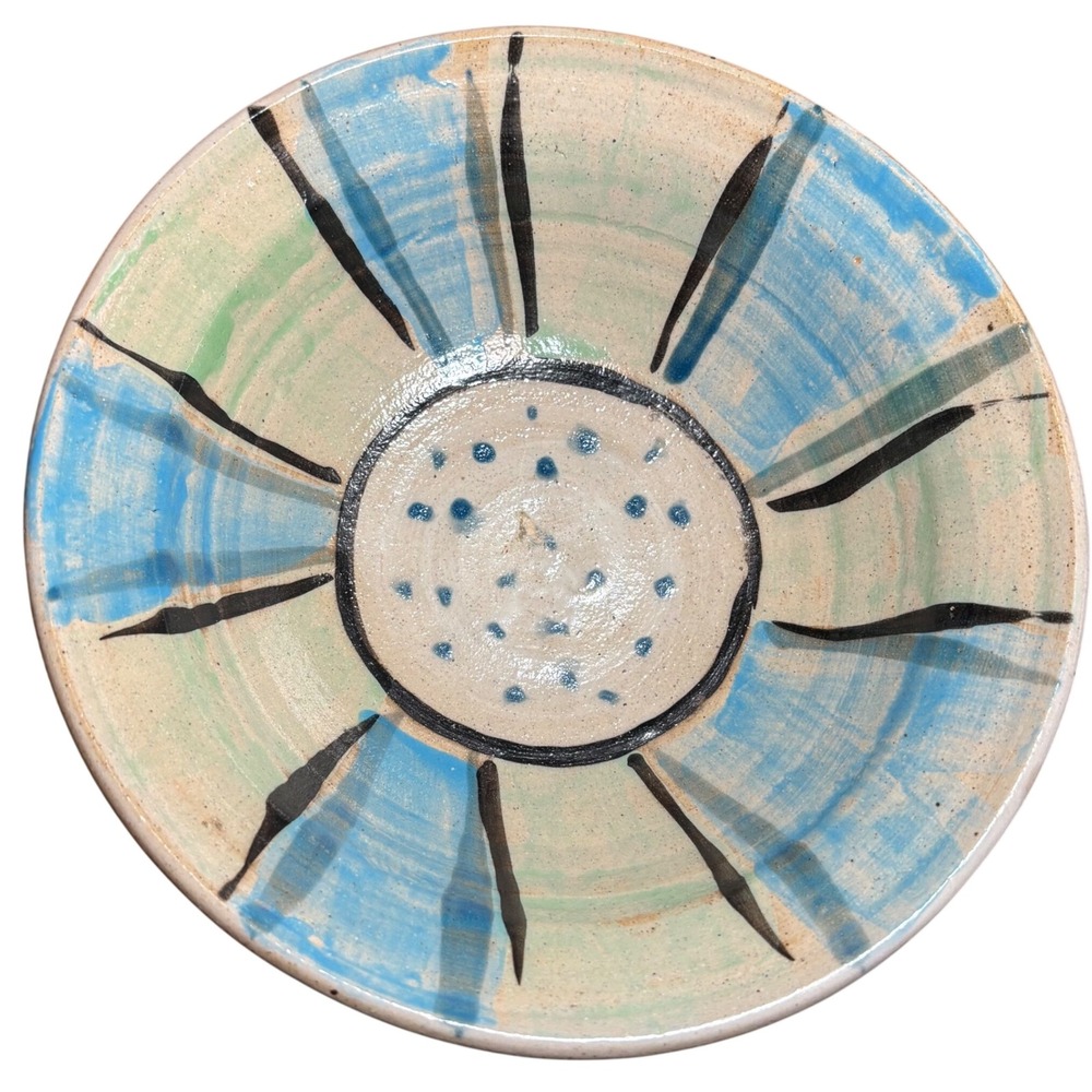 VTG RMX Pottery Blue Abstract Radial Pattern Signed Large Serving Bowl 10"